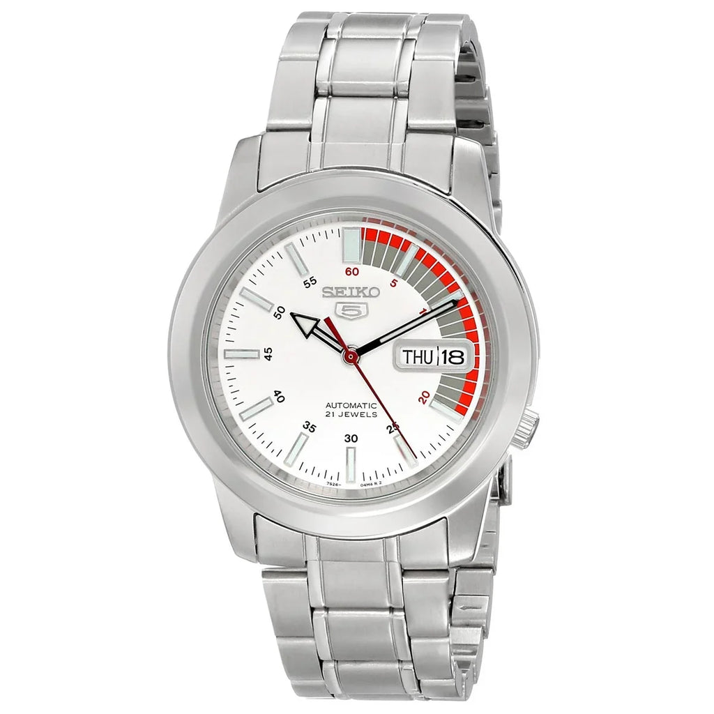 Seiko Men's Automatic Stainless Steel White Dial Day Date 30M Watch SNKK25