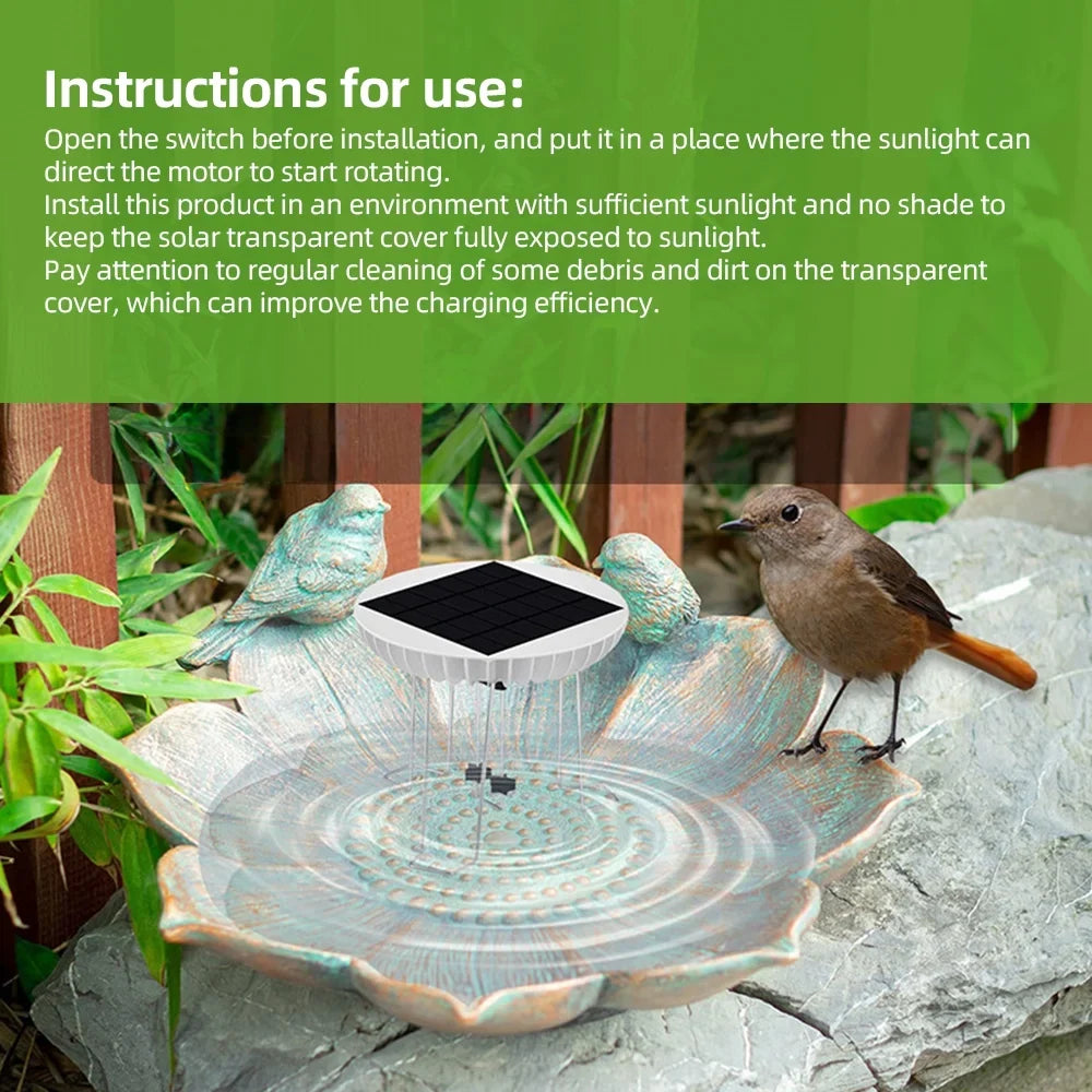 Walmeck Solar Water Wiggler for Bird Bath, Maker, 3.7V 1500mAh Backup Battery, Brushless Motor