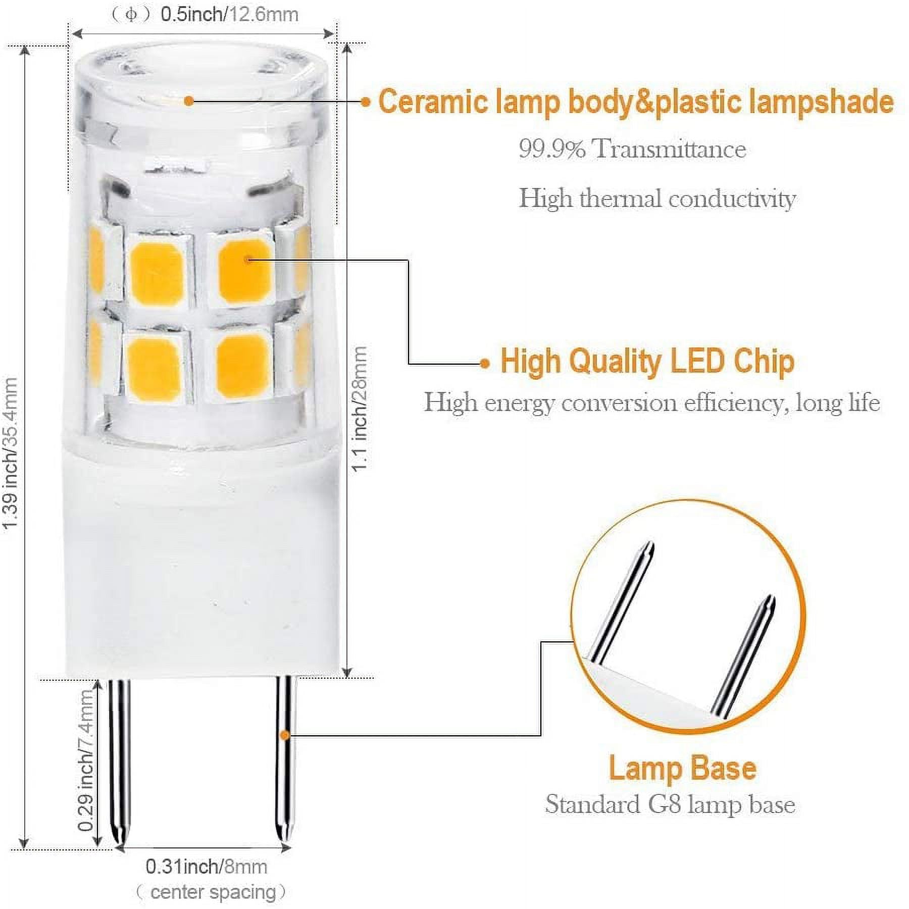 ETHT ETHT G8 LED Lamp Bulb 2.5 Watts Warm White 3000K - G8 Base Bi-pin Xenon JCD Type LED 120V 20W Halogen Replacement Bulb for Under Counter Kitchen Lamping.Pack of 10(G8 Base Warm White 10PCS)