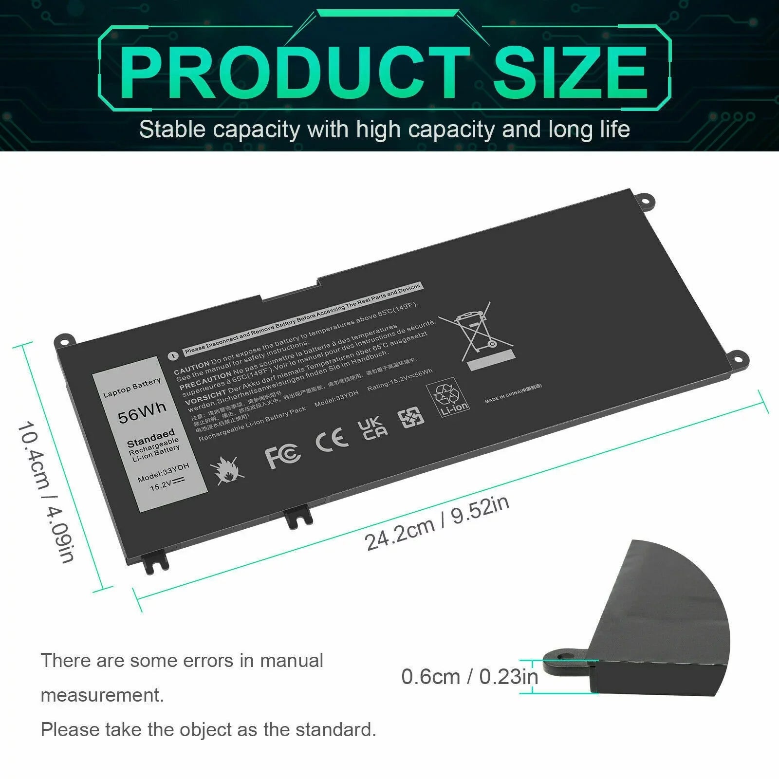 33YDH Laptop Battery For 3380 3590 3580 3480 3490 W7NKD P30E001 US