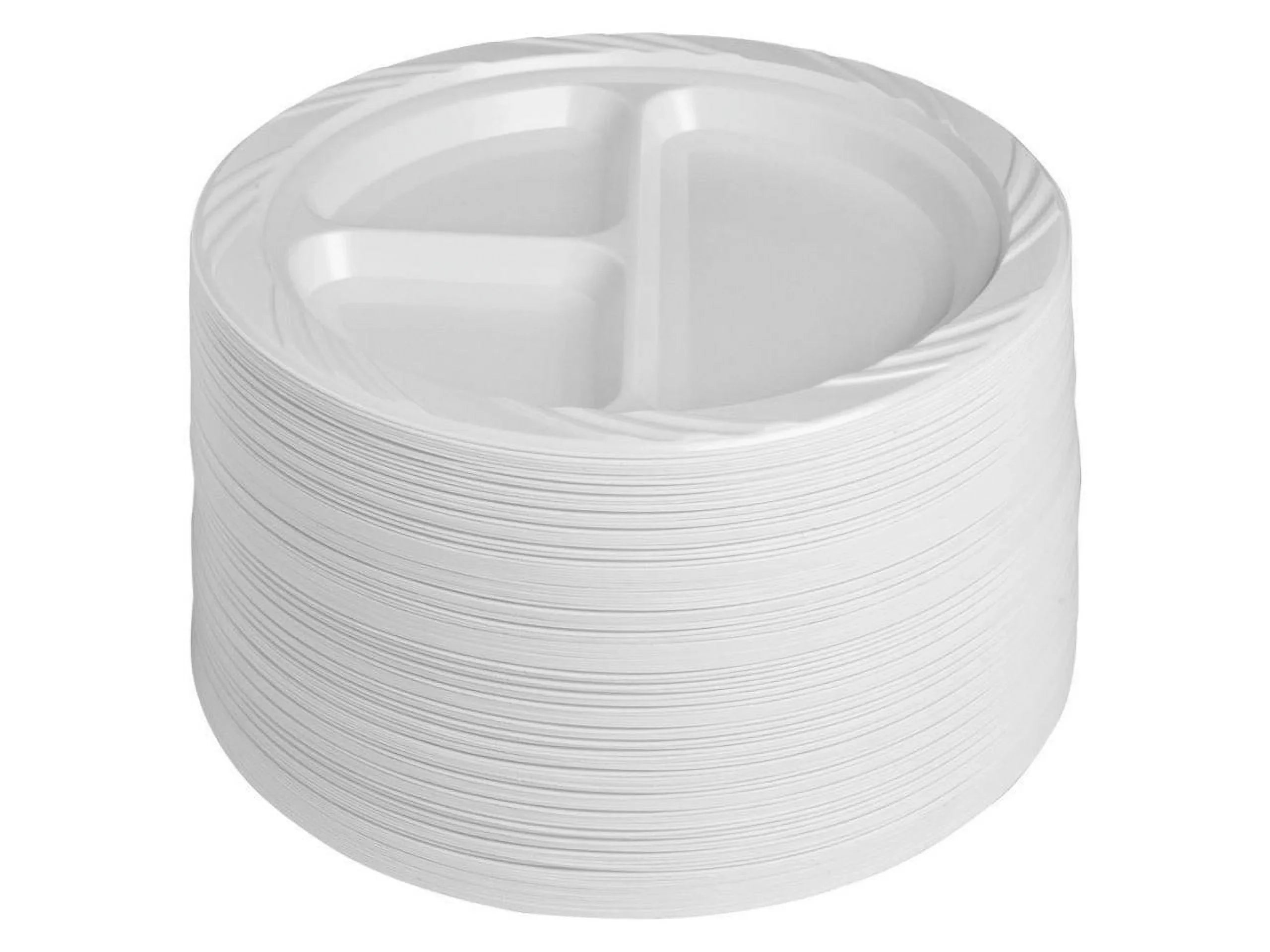 Genuine Joe 3-section Round Plastic Plates, 9", 125 Pack, GJO10425 - Exclusive Design