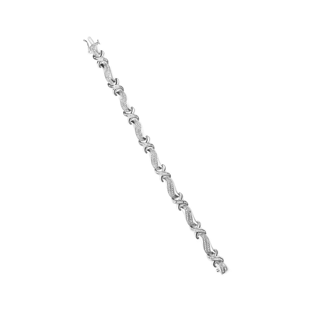 Stylish Haus of Brilliance .925 Sterling Silver 1 3/4 Cttw Womens Round cut Box Clasp Diamond Wave and X Link Tennis Bracelet (I-J Color, I3 Clarity) - 7"