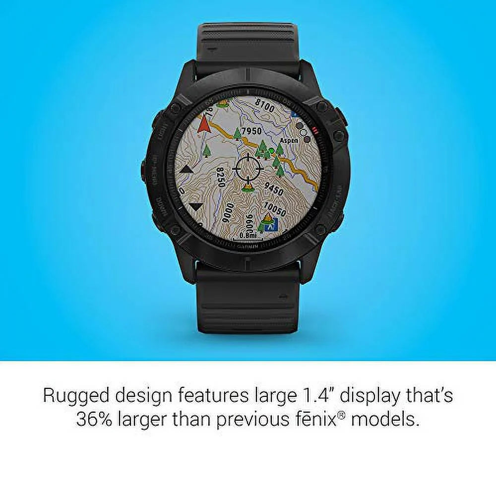 Garmin 010-02157-00 Fenix 6X Pro, Premium Multisport GPS Watch, Features Mapping, Music, Grade-Adjusted Pace Guidance and Pulse Ox Sensors, Black