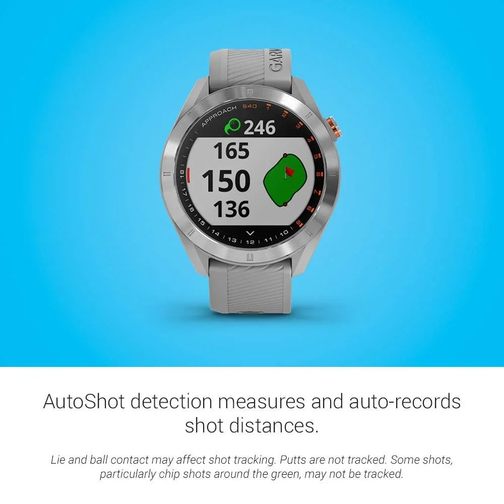 Stylish Garmin Approach S40, Stylish GPS Golf Smartwatch, Lightweight With Touchscreen Display, Gray/Stainless Steel