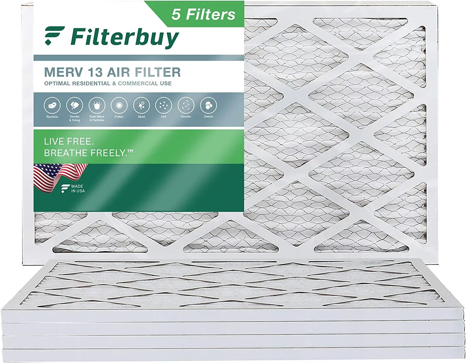 Filterbuy 15x28x1 MERV 13 Pleated HVAC AC Furnace Air Filters (5-Pack) - Exclusive Design