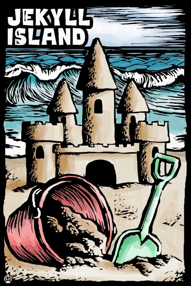 Jekyll Island, Georgia, Sand Castle, Scratchboard (19x27 inches, Premium 500 Piece Jigsaw Puzzle for Adults and Family, Made in USA)