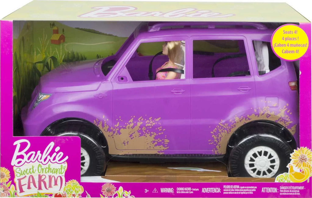 Barbie Sweet Orchard Farm Doll & Vehicle Set with Blonde Doll & Purple 4-Seater Off-Roading Toy Car