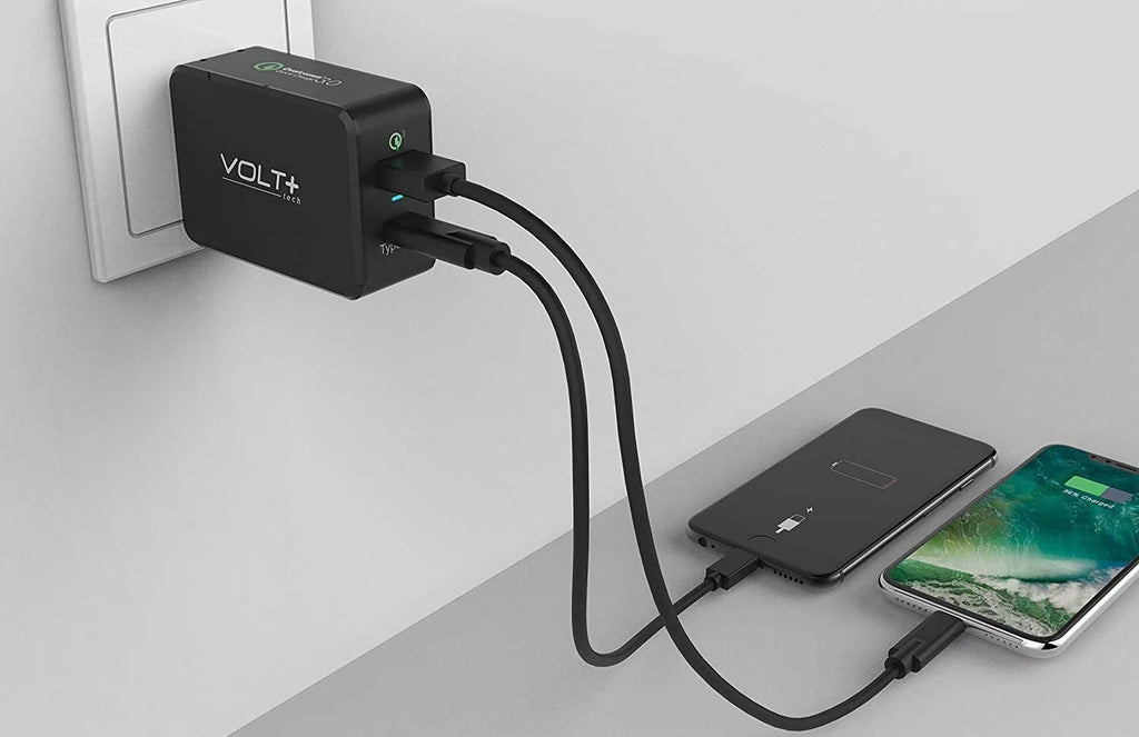 Professional 33W QC 3.0 Compatible with Sony Xperia XA/P/Z5/Z3/Z3v/Z2/E5 Quick Adaptive Fast Charge 3.0 with Folding Blade Plus Both MicroUSB/Type-C Cables [Black/UL Certified]